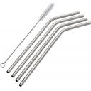 Image of Four stainless steel, environmentally friendly drinking straws. Length of the straws is 23 . The set includes a cleaning brush.